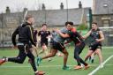 A young Keenen Tomlinson (orange boots) in pre-season training with Bulls in 2017. Picture: Anthony McMillan.