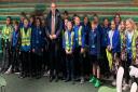MP Julian Smith with the pupils during their visit