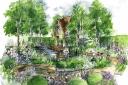Photo of an illustration of the M and G garden, designed by Jo Thompson, for the RHS Chelsea Flower Show 2015