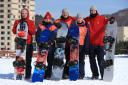 Jamie Nicholls, third from left, is pictured with fellow Great Britain snowboarders at Phoenix Park ahead of the PyeongChang 2018 Winter Olympic Games in South Korea. Nicholls makes his bow in the slopestyle event tomorrow  Picture: Mike Egerton/PA Wire