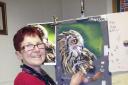 Catherine Inglis at Keighley Art Group demonstrating how to draw animals and birds