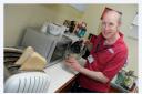 Airedale Hospital A&E housekeeper, Bob Tallon, serving up tea and toast to patients