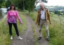 Councillors Caroline Whitaker and Andy Brown on the section of towpath