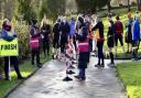 The finish line at the Cliffe Castle parkrun event