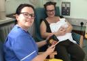 Neonatal staff nurse Clare Kernick with Gemma Hanson and baby Willow
