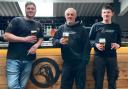Toasting the new ale: from left, Joe Atkinson, of Goose Eye Brewery, and Adrian Chapman and Oliver Clayton-Green of Wishbone Brewery