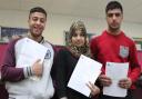 University Academy Keighley's top students Shamraiz Ashfaq, Rukhsaar Akhtar and Bilal Hayat pick up their results