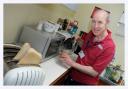 Airedale Hospital A&E housekeeper, Bob Tallon, serving up tea and toast to patients