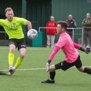 Andy Briggs proved the fall guy in the shootout for Steeton. Picture: John Chapman.
