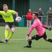 Andy Briggs fired home Steeton's consolation in their 4-1 defeat to Pilkington. Picture: John Chapman
