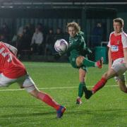 Kayle Price (centre) was a menace in front of goal last season, netting 34 times for Steeton. Picture: John Chapman.