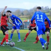 Mark Everingham (left) couldn't make the most of an early chance for Silsden in their 2-1 defeat. Picture: Linda Gartland.