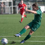 Steeton's Kayle Price scored two in his side's 3-2 defeat to Barnoldswick Town in the Macron Cup first round