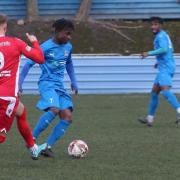 Talent Ndlovu, second left, here playing for Eccleshill, looked bright in Silsden's FA Cup win. Picture: Dan White