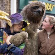 Shoppers meet giant and baby sloths in Keighley town centre (photo: Bob Smith Photography)