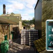 Timothy Taylor's brewery, and inset, a can of Artesian