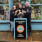 Celebrating the award at Wave of Nostalgia: from left, shop manager Heather Thompson and Diane and Ian Park