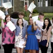 Students celebrate their A-level results at South Craven School
