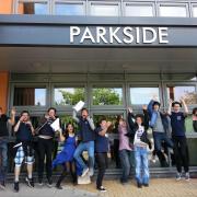 Parkside School pupils celebrate after receiving their A-level results