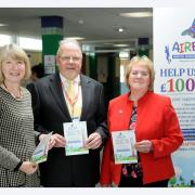 Barbara Hodkinson of the Butterfly Scheme with New Venture chairman Mike Yates and Eileen Proud, Friends of Airedale chairman