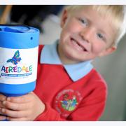 Four-year-old Tiernan Roberts, of Cullingworth, shows his support for the Airedale Hospital A&E campaign