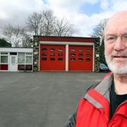 Councillor John Huxley outside Haworth Retained Fire Station