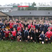 Parkside and Oakbank school teams at their curtain raiser before Keighley's game against Bradford Salem