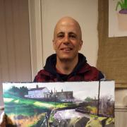 Paul Talbot-Greaves shows the picture he created during his demonstration at Keighley Art Club