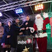 Antony Cotton and Keighley mayor Councillor Mohammed Nazam switch on the Keighley Christmas lights outside the Airedale Centre.