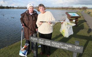 From left, pictured at a Keighley Tarn clean up earlier this year are Dorothy Tennant and councillor Jan Smithies