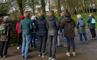 Participants in the bird walk at Cliffe Castle Park