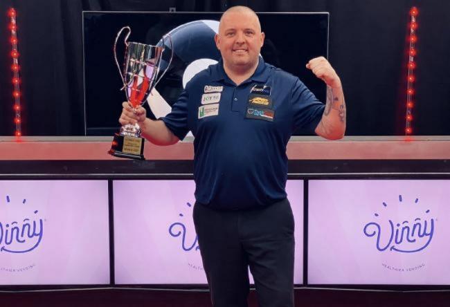 Chris Melling with the Champions League trophy back in March. Picture: Ultimate Pool.