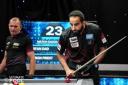Arfan Dad is a model of concentration during his 7-5 win over Arron Priest. Picture: Ultimate Pool.