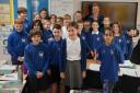 Emmerdale writer Jo Maris with pupils at Kildwick Primary School
