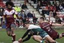 Lewis Young gets their first to score a fine try for Cougars at Batley last month.