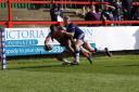Mo Agoro, left, was denied a last-gasp try in his Keighley Cougars' side's loss at Newcastle Thunder
