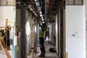 Work being carried out in a corridor at Airedale Hospital, as part of the scheme