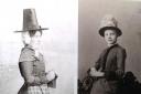 A Welsh lady in a tall hat and an unknown Sutton lady in a decorated hat, circa 1880