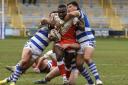 Sadiq Adebiyi in action for Keighley against Halifax back in April.