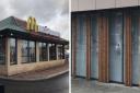 The McDonald's (left) and Starbucks (right) in Keighley have had their windows smashed