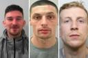 From left, Thomas Scott, Marley Hollings and Kyle Smith, who have been sentenced after a vicious attack (image: British Transport Police)
