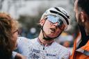 An exhausted Cat Ferguson after coming second in the junior women's race at the UCI Cyclo-Cross World Championships in the Czech Republic on Saturday.