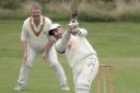 Ingrow St John’s batsman Babar Khan hits a six on his way to 46 at Thornton-in-Craven