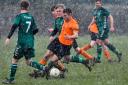 Steeton Reserves, green, v Oxenhope, orange, match action