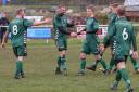 Steeton players celebrate one of their goals against Littletown