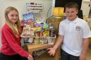 Pupils with items donated for the food bank