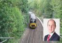 A train leaves Keighley, and inset, Councillor Liam Robinson