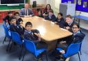 MP Robbie Moore with pupils at Riddlesden St Mary's Primary School
