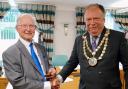 New chairman of Craven District Council, Cllr Simon Myers, right, with outgoing chairman, Cllr Alan Sutcliffe
