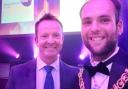 Town mayor Councillor Luke Maunsell with the awards host Paul Hudson